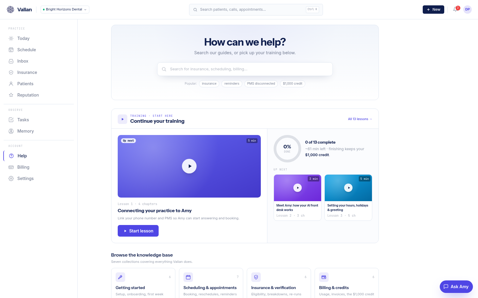Valian dashboard, Help view