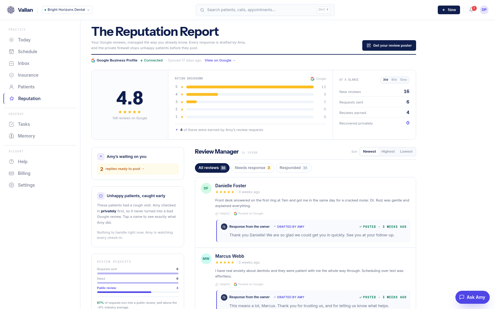 Valian dashboard, Reputation view